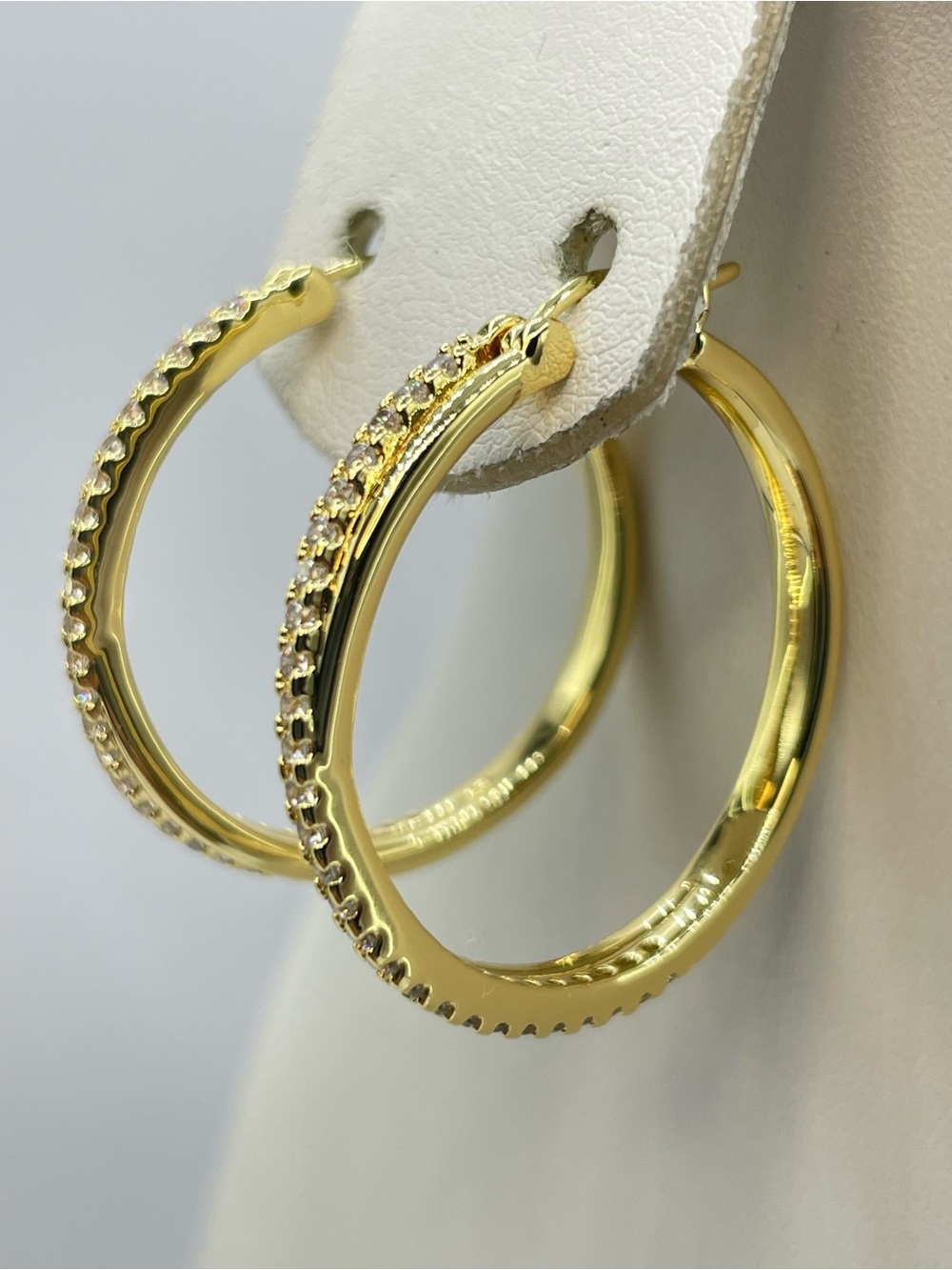 Gold White Crystal Hoop Earrings Classic Pave Sparkle Boho Glam